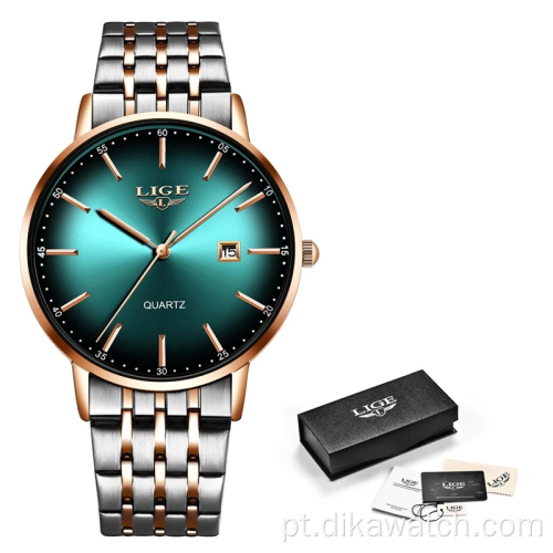 Relógios femininos de luxo unissex LIGE 10037 à prova d &#39;água rosa ouro pulseira pulseira relógios de marca relógio masculino Relogio Hour Quartz